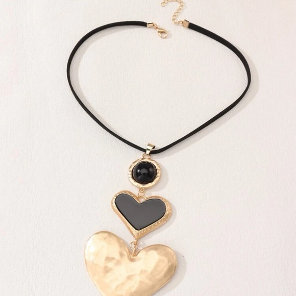 Gold Tone Layered Round & Heart Charm Necklace - Picture 2 of 4